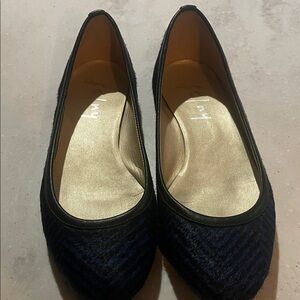 French Sole Black and Blue Chevron Flats